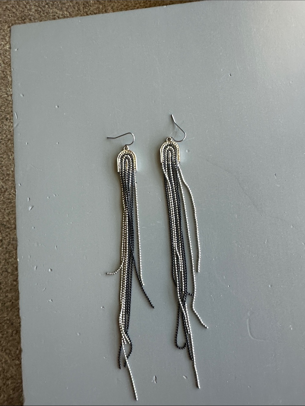 Silver and Black Tassel Chain Drop Earrings